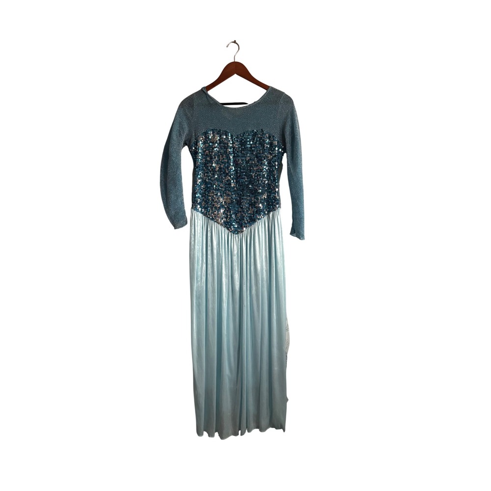 Relibeauty Womens Elsa Princess Gown Blue Sequin Snowflake Maxi Dress Size M